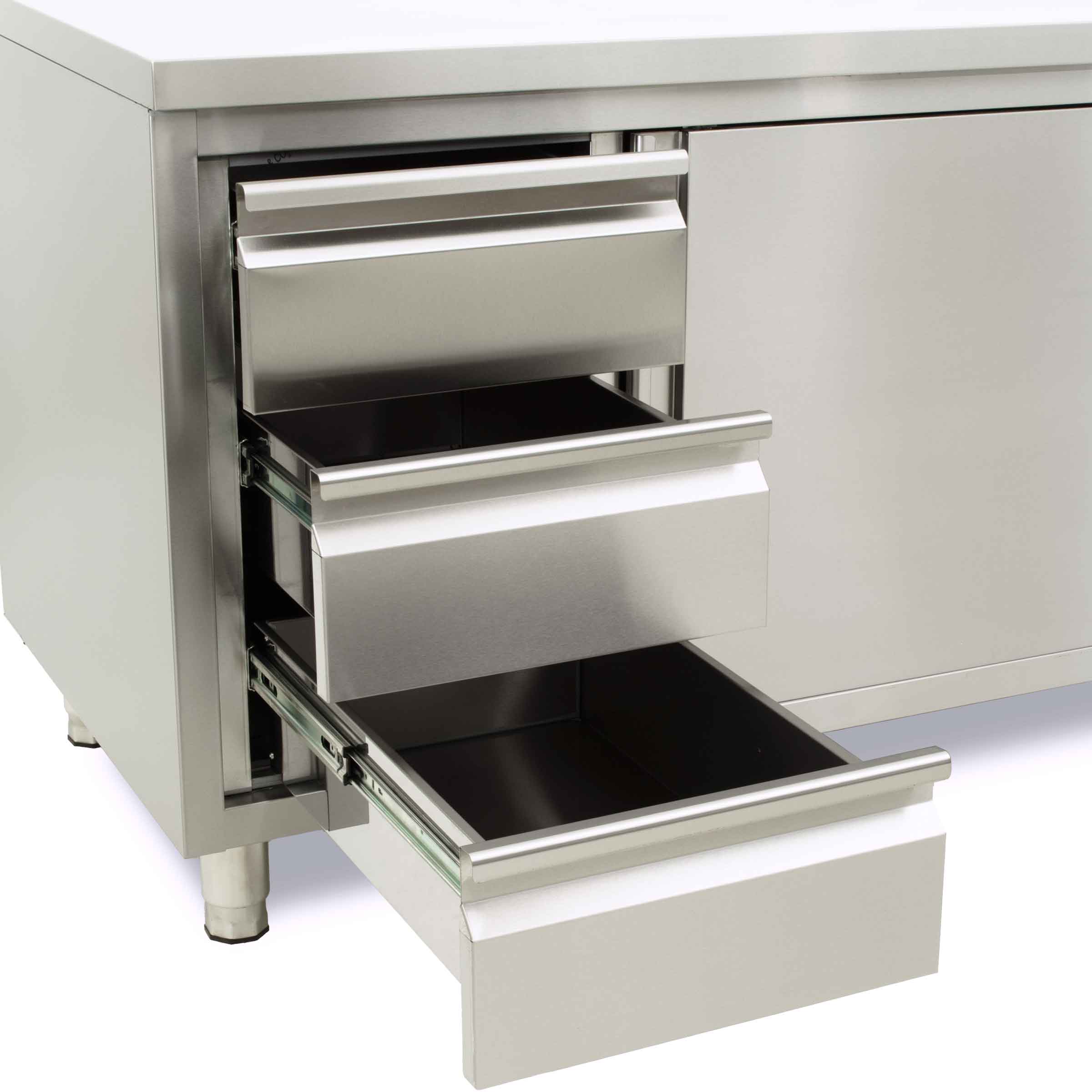 HCB Werkkast - schuifdeuren - 3 lades - 200 cm - RVS - Afbeelding 3