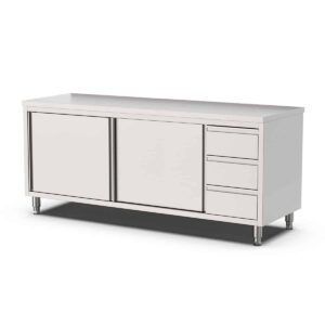 HCB Werkkast - schuifdeuren - 3 lades - 200 cm - RVS