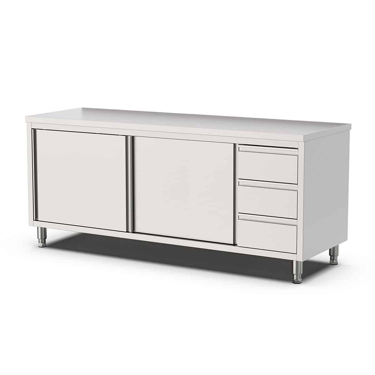 HCB Werkkast - schuifdeuren - 3 lades - 200 cm - RVS