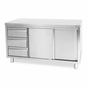 HCB Werkkast - schuifdeuren - 3 lades - 160 cm - RVS