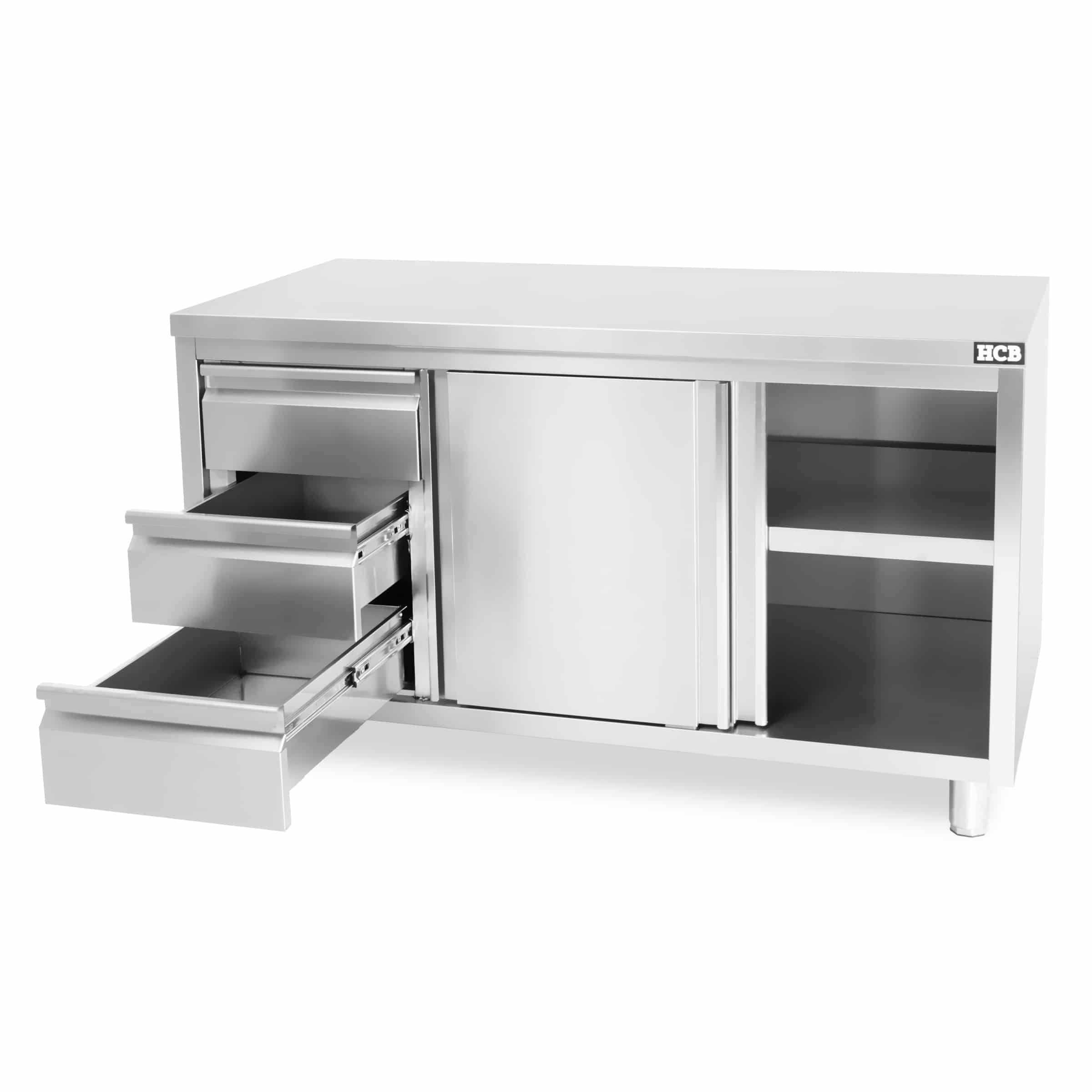 HCB Werkkast - schuifdeuren - 3 lades - 160 cm - RVS - Afbeelding 2