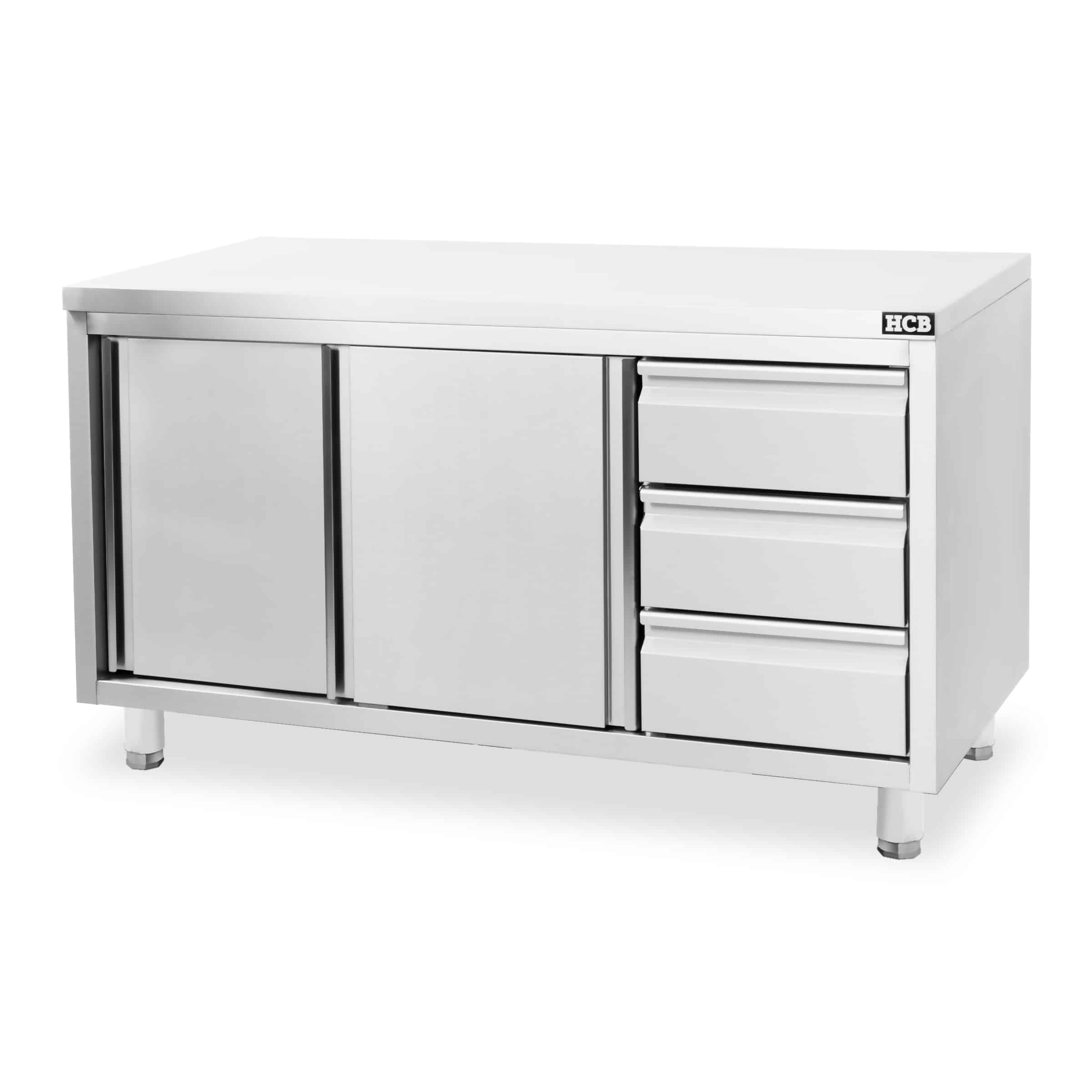 HCB Werkkast - schuifdeuren - 3 lades - 180 cm - RVS