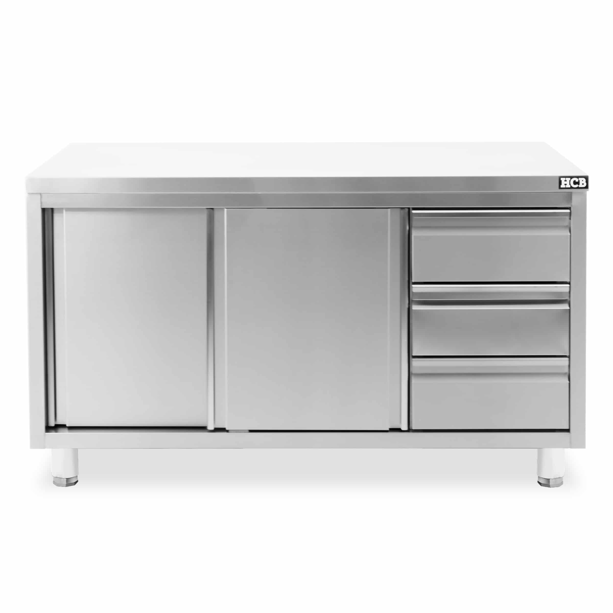 HCB Werkkast - schuifdeuren - 3 lades - 180 cm - RVS - Afbeelding 2