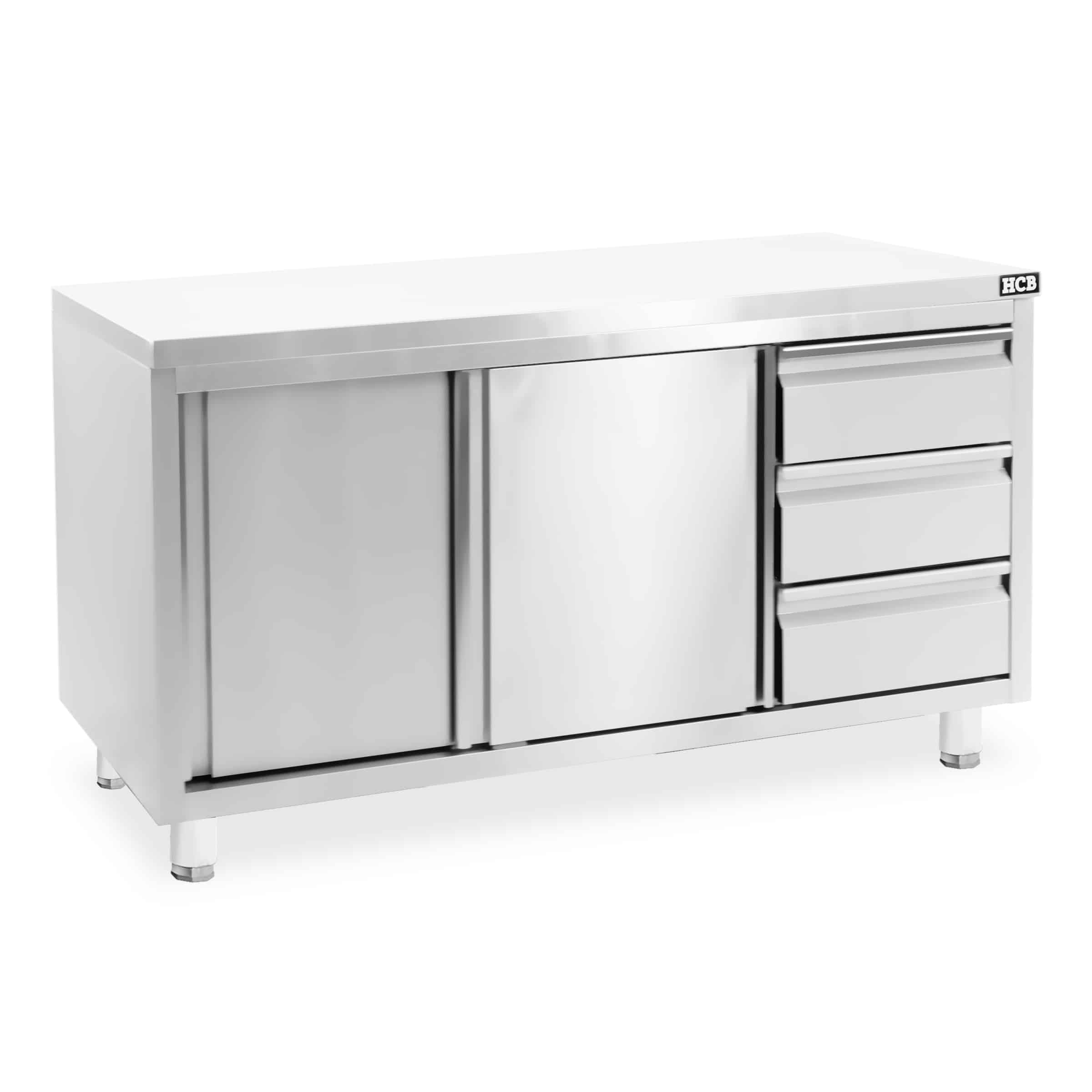 HCB Werkkast - schuifdeuren - 3 lades - 180 cm - RVS - Afbeelding 3