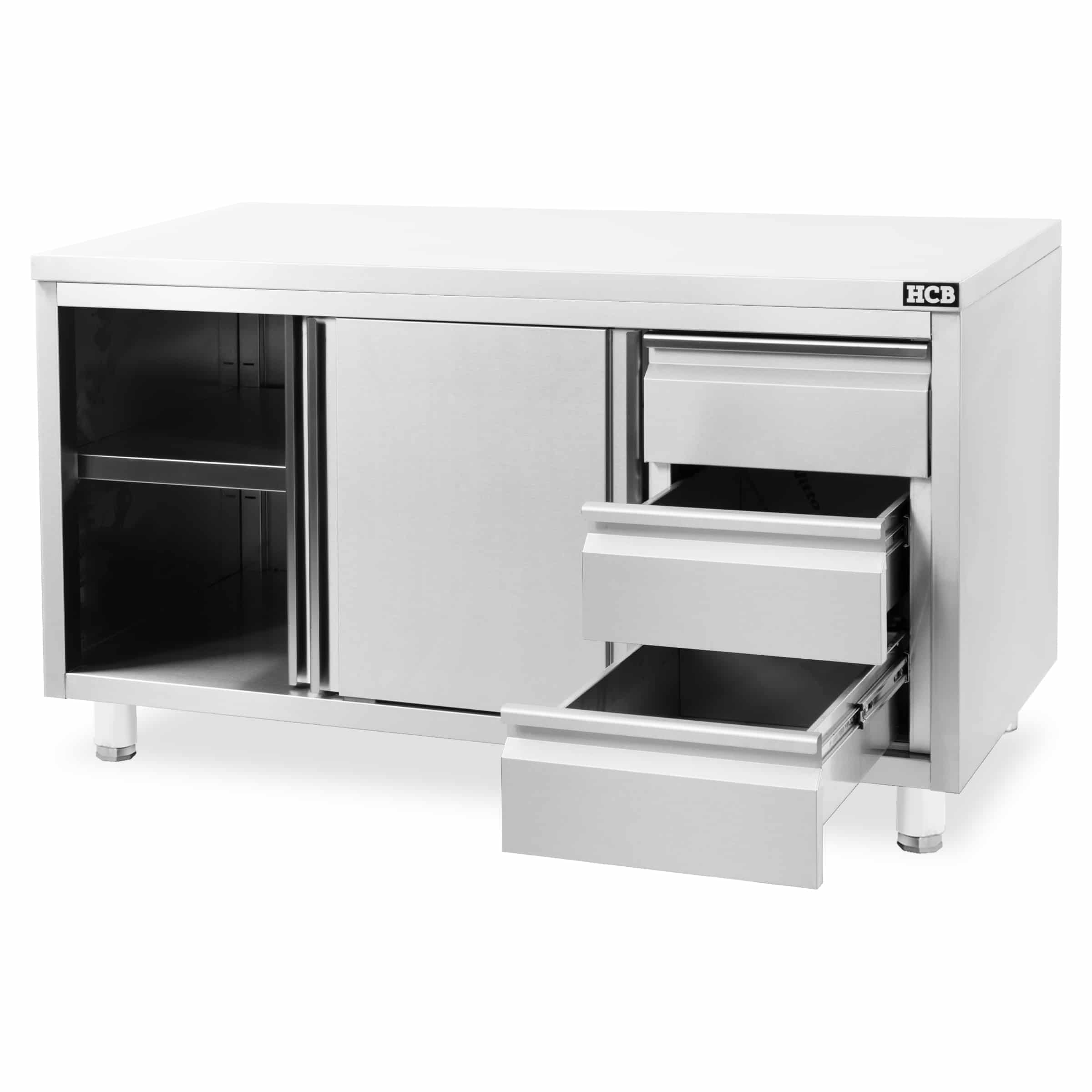 HCB Werkkast - schuifdeuren - 3 lades - 180 cm - RVS - Afbeelding 4