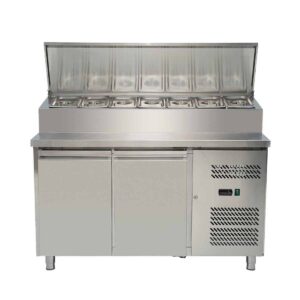 HCB Basic-line Koelwerkbank met saladière - 2 deuren - 136 cm - 230V - RVS