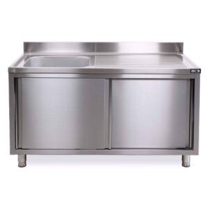 HCB Spoeltafel - enkele spoelbak links - schuifdeuren - 140 cm - RVS