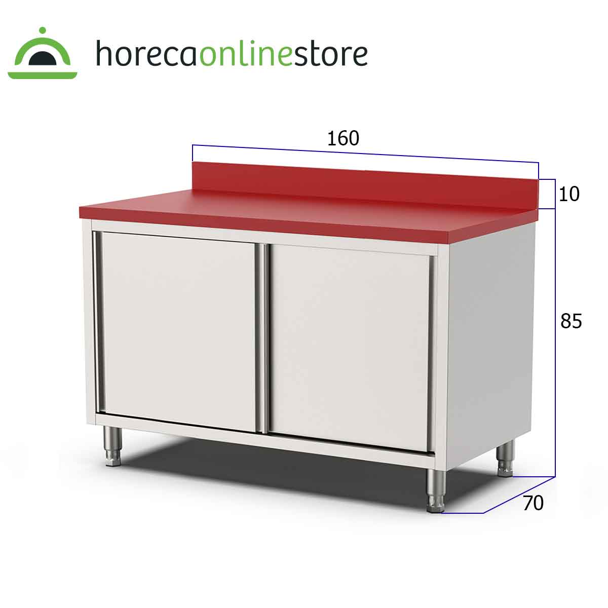 HCB Werkkast - snijtafel - schuifdeuren - 160 cm - RVS - Polyethylene - Afbeelding 2