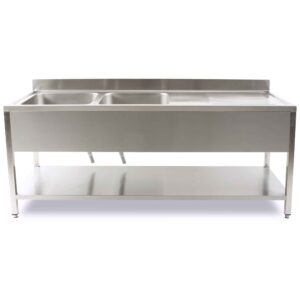 HCB Spoeltafel - dubbele spoelbakken links - 200 cm - RVS