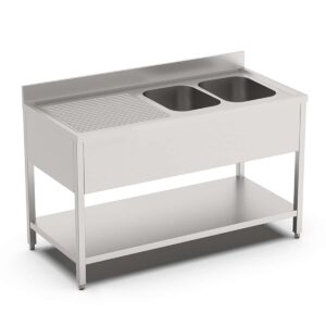 HCB Spoeltafel - dubbele spoelbakken rechts - 200 cm - RVS