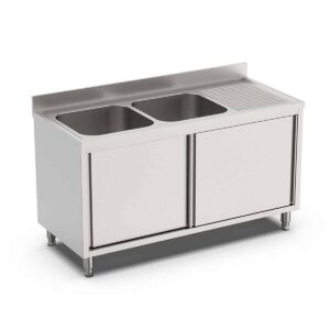 HCB Spoeltafel - dubbele spoelbakken links - schuifdeuren - 180 cm - RVS