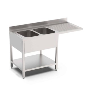 HCB Spoeltafel - dubbele spoelbakken links - 160 cm - RVS