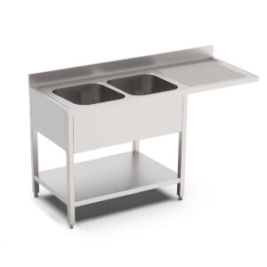 HCB Spoeltafel - dubbele spoelbakken links - 180 cm - RVS