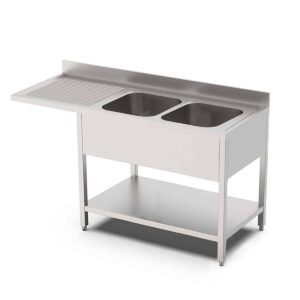 HCB Spoeltafel - dubbele spoelbakken rechts - 200 cm - RVS