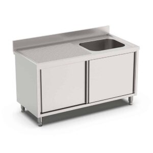 HCB Spoeltafel - enkele spoelbak rechts - schuifdeuren - 140 cm - RVS
