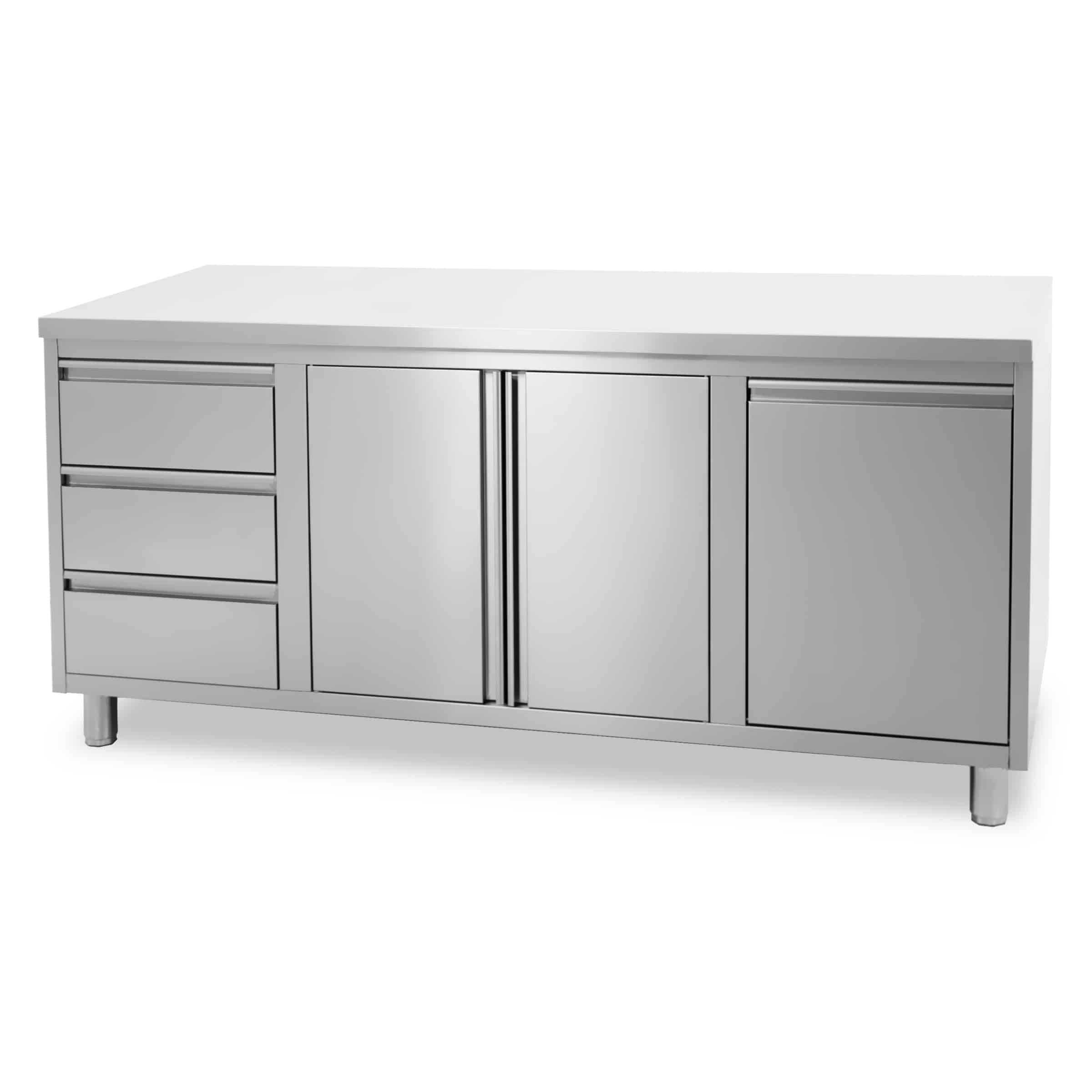 HCB Werkkast - klapdeur - 3 lades - afvalbak - 180 cm - RVS