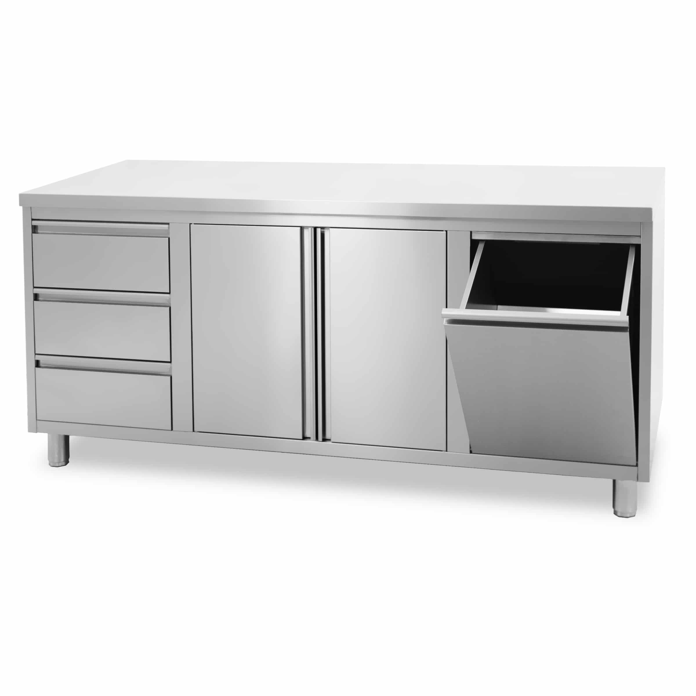 HCB Werkkast - klapdeur - 3 lades - afvalbak - 180 cm - RVS - Afbeelding 5