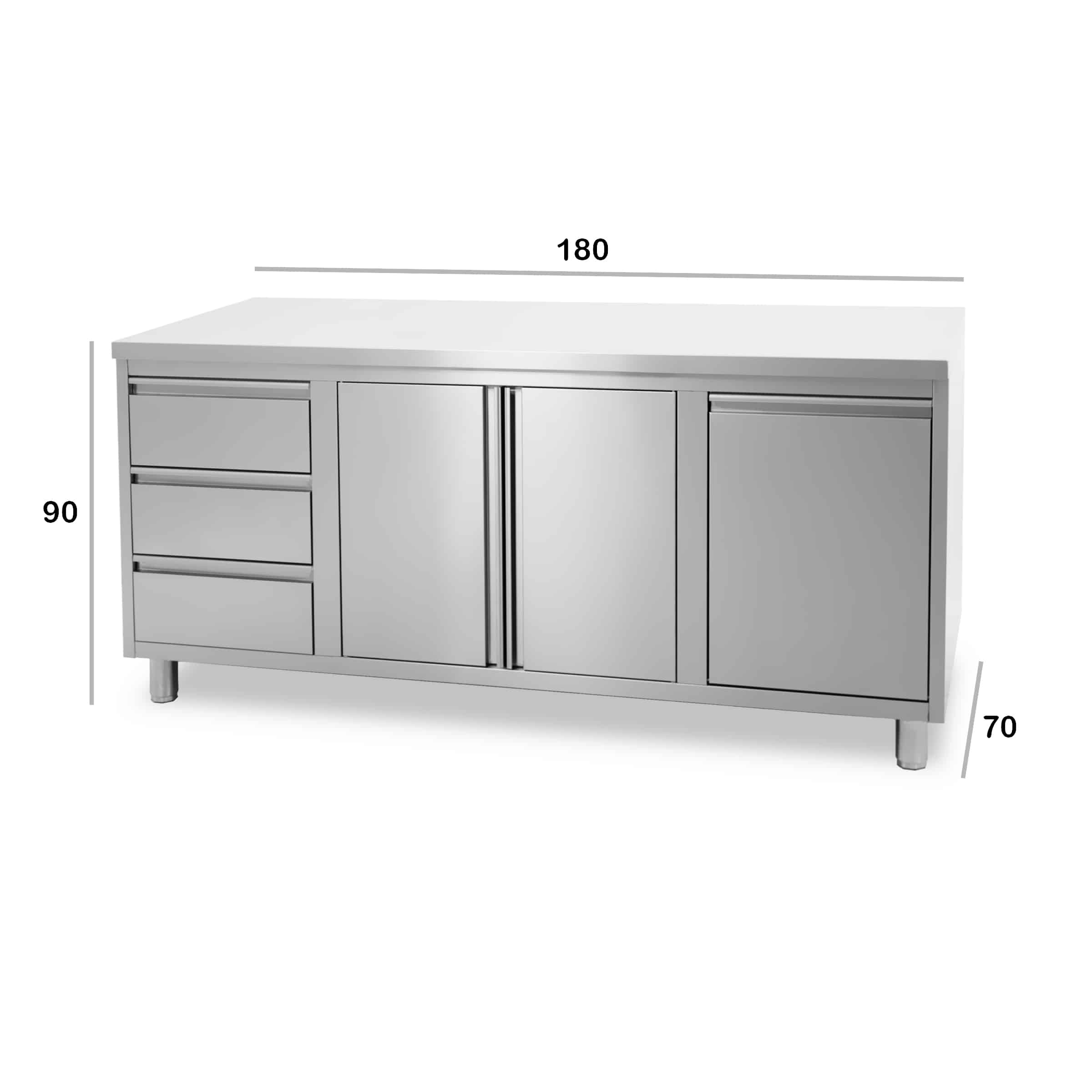 HCB Werkkast - klapdeur - 3 lades - afvalbak - 180 cm - RVS - Afbeelding 2
