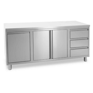 HCB Werkkast - klapdeur - 3 lades - afvalbak - 180 cm - RVS