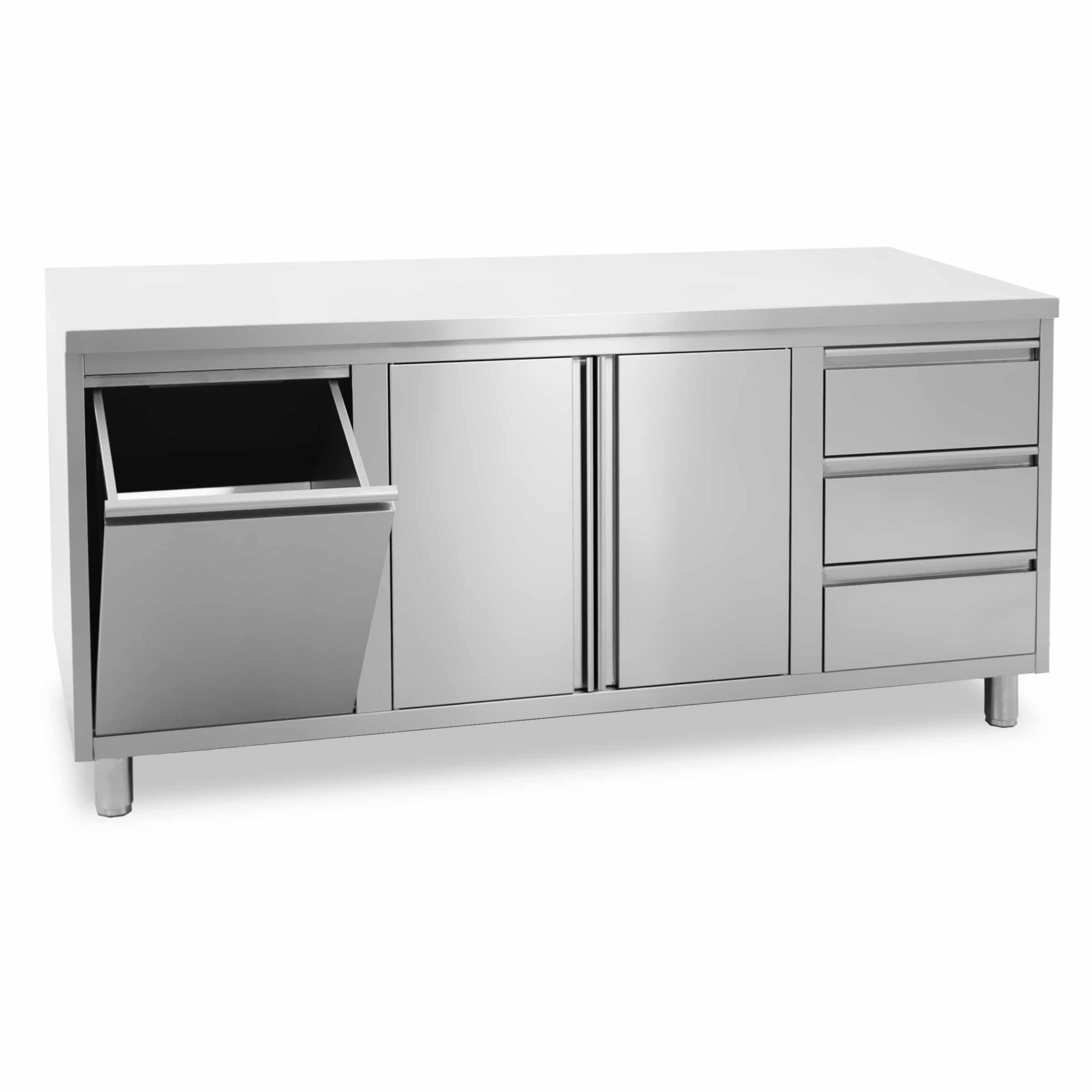 HCB Werkkast - klapdeur - 3 lades - afvalbak - 180 cm - RVS - Afbeelding 5