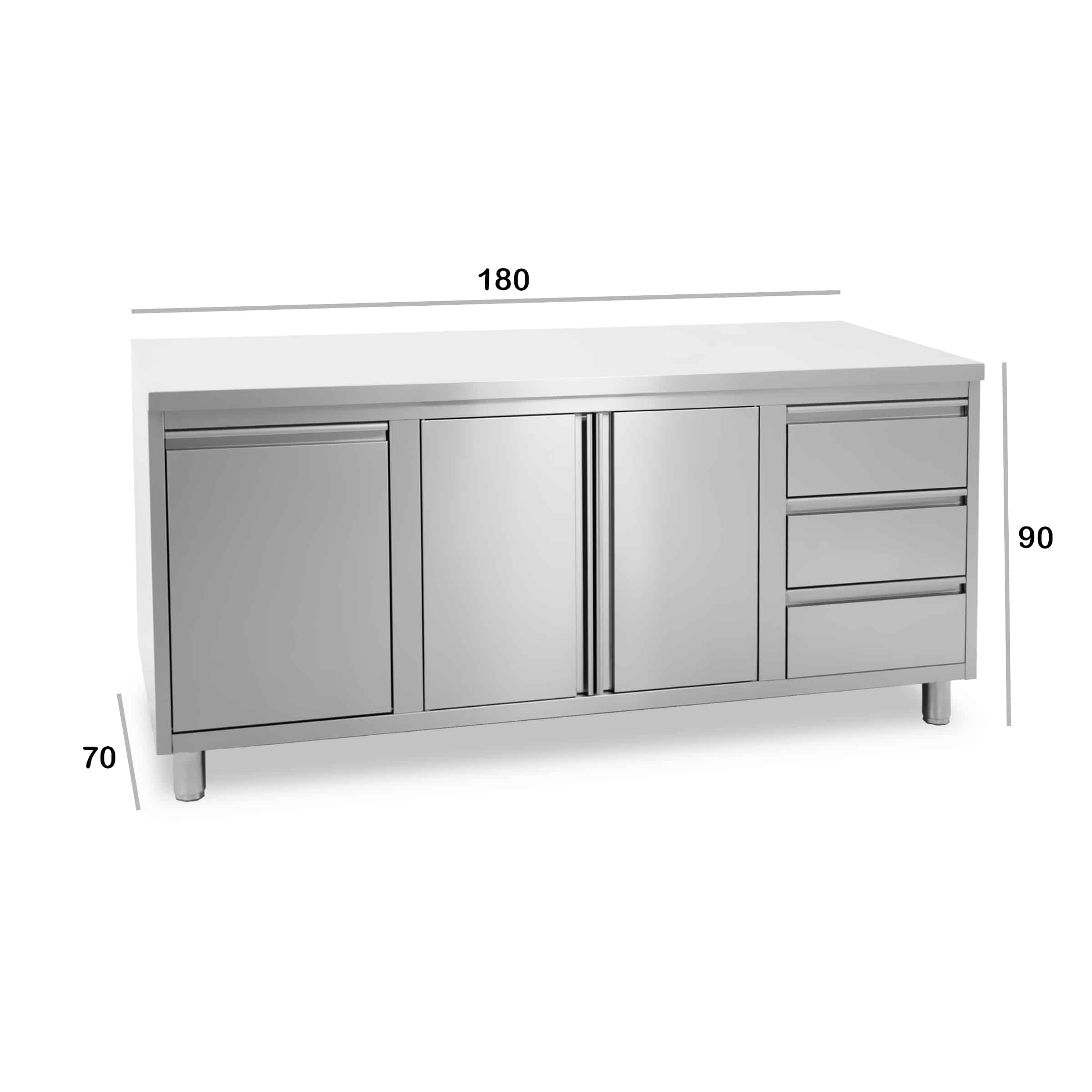 HCB Werkkast - klapdeur - 3 lades - afvalbak - 180 cm - RVS - Afbeelding 2