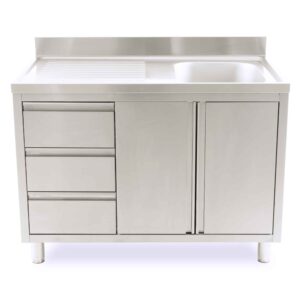 HCB Spoeltafel - klapdeur - lades - 120 cm - RVS