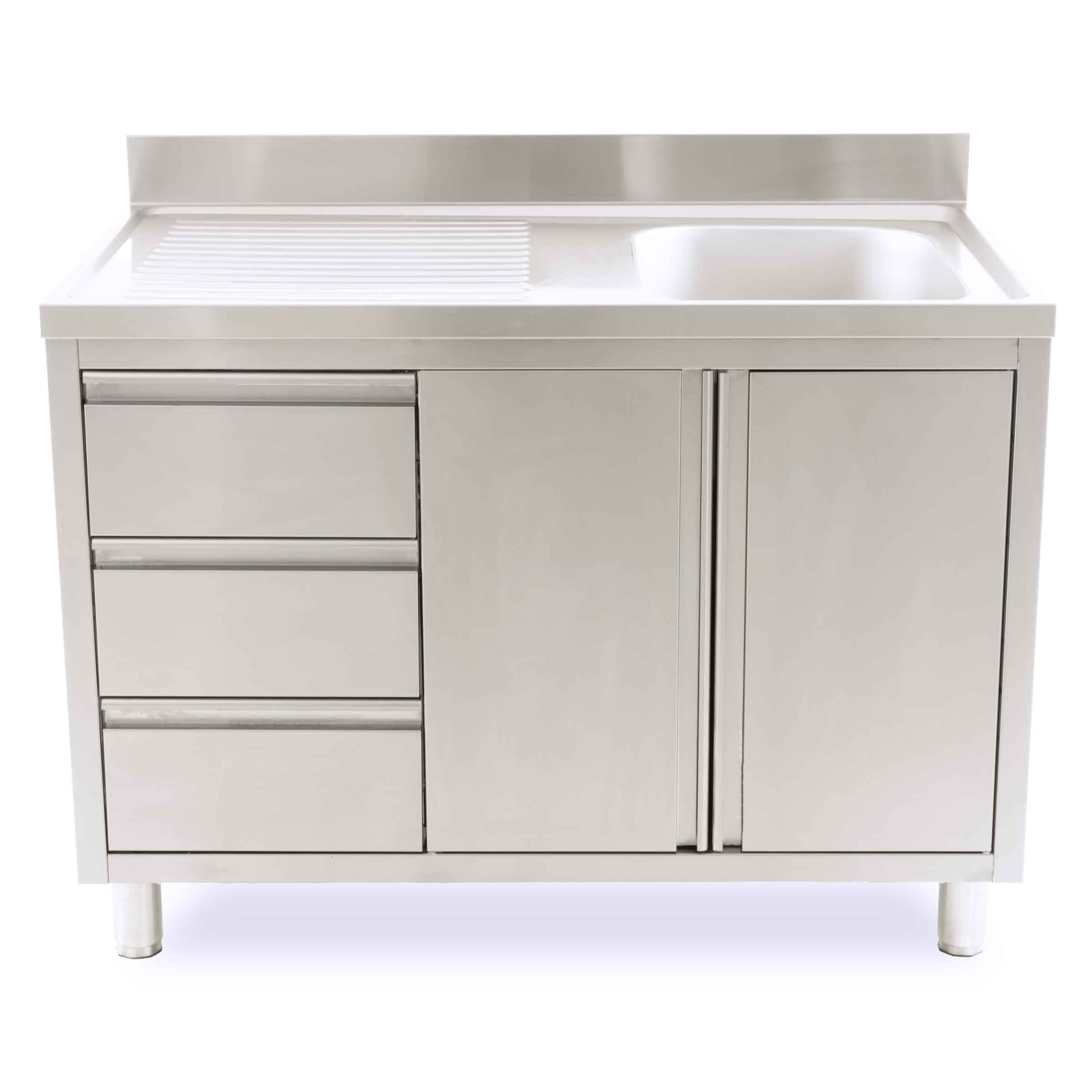 HCB Spoeltafel - klapdeur - lades - 120 cm - RVS