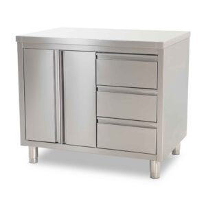 HCB Werkkast - klapdeuren - 3 lades - 100 cm - RVS