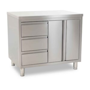 HCB Werkkast - klapdeuren - 3 lades - 100 cm - RVS