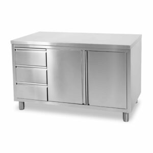 HCB Werkkast - klapdeuren - 3 lades - 140 cm - RVS