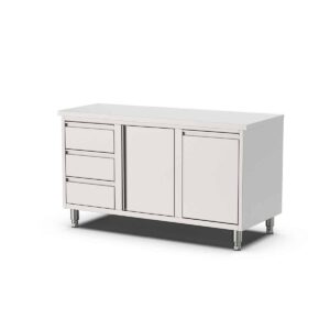 HCB Werkkast - klapdeur - 3 lades - afvalbak - 160 cm - RVS