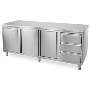 HCB Werkkast - klapdeur - 3 lades - afvalbak - 200 cm - RVS