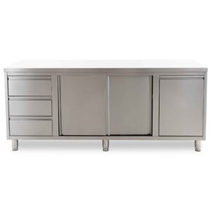 HCB Werkkast - schuifdeur - 3 lades - afvalbak - 200 cm - RVS