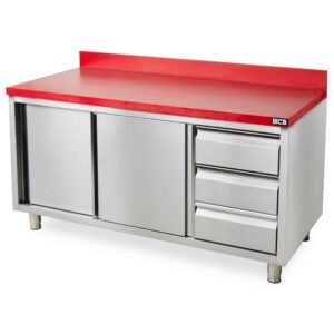 HCB Werkkast - snijtafel - schuifdeuren - lades - 150 cm - RVS - Polyethylene