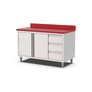 HCB Werkkast - snijtafel - klapdeuren - lades - 140 cm - RVS - Polyethylene