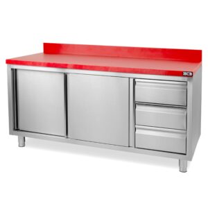 HCB Werkkast - snijtafel - schuifdeuren - lades - 160 cm - RVS - Polyethylene