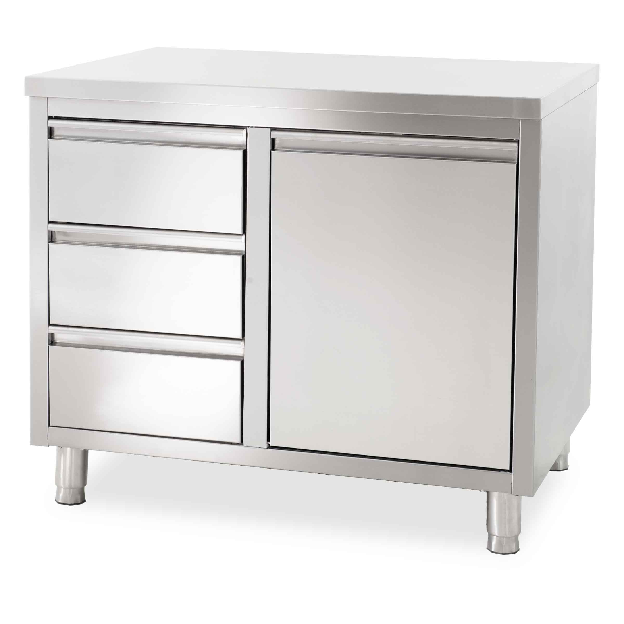 HCB Werkkast - 3 lades - afvalbak - 100 cm - RVS