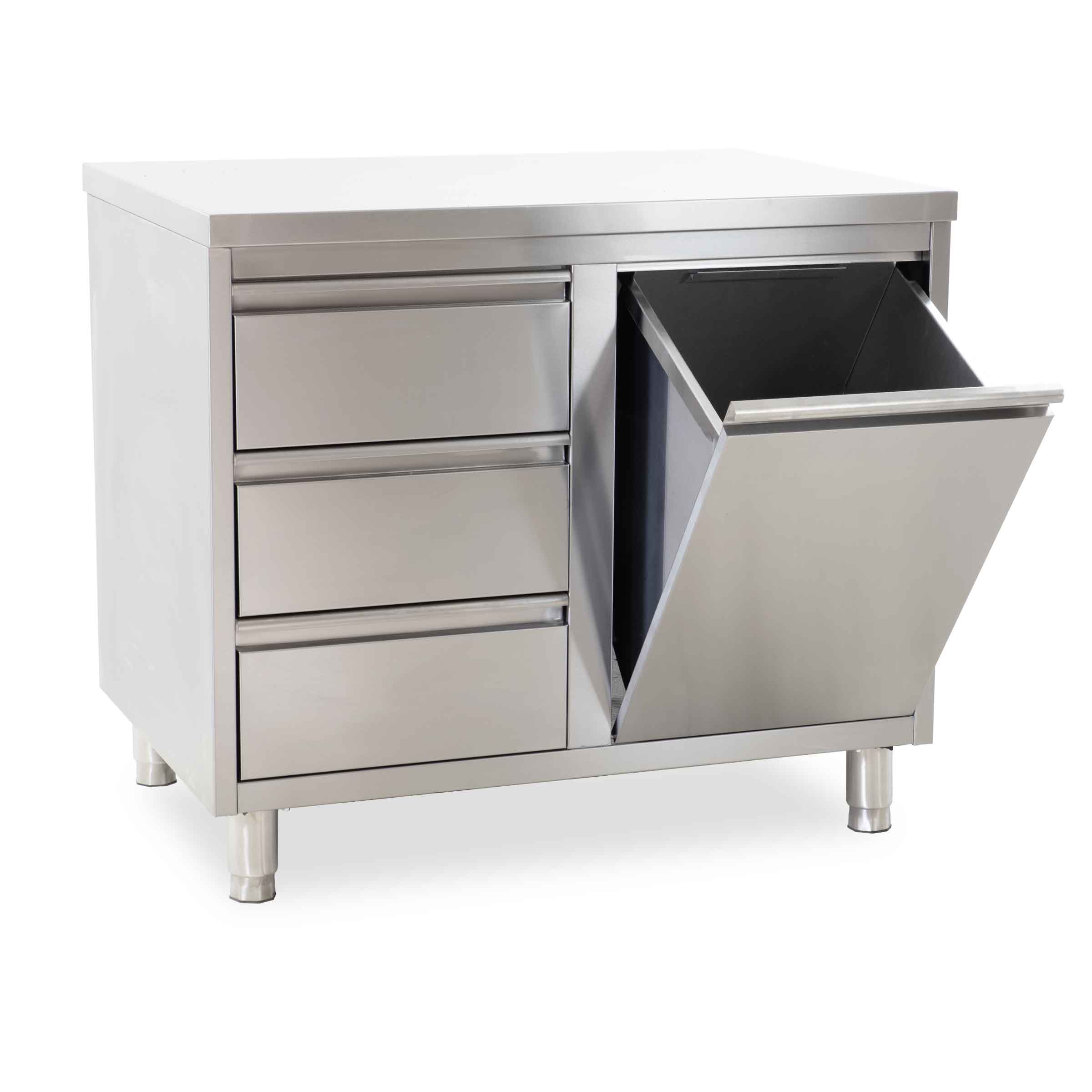 HCB Werkkast - 3 lades - afvalbak - 100 cm - RVS - Afbeelding 3