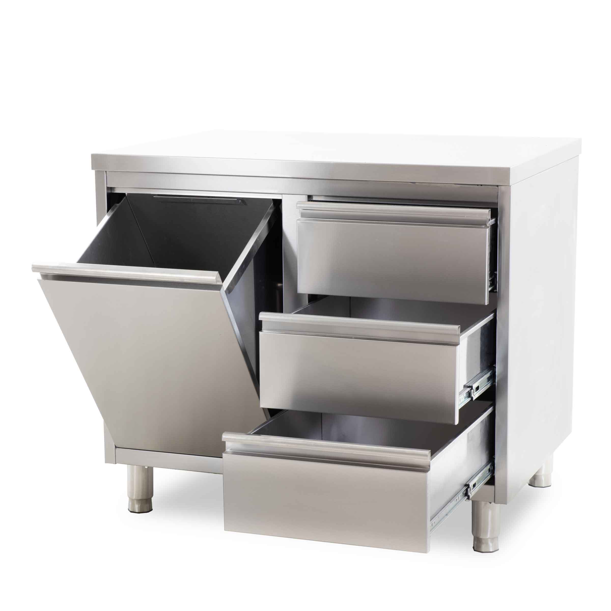 HCB Werkkast - 3 lades - afvalbak - 100 cm - RVS - Afbeelding 4