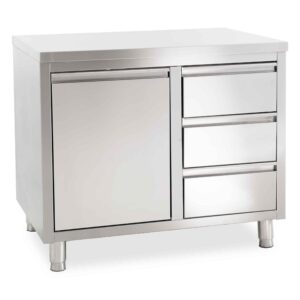 HCB Werkkast - 3 lades - afvalbak - 100 cm - RVS