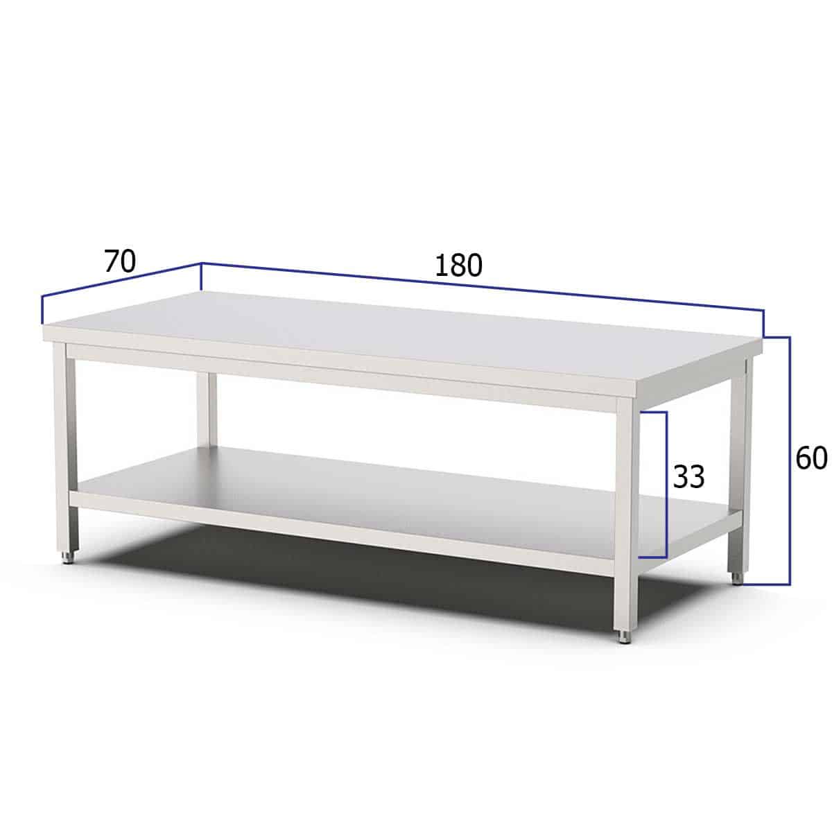 HCB Pro-line Werktafel - met onderschap - 180 x 70 x 60 cm - RVS