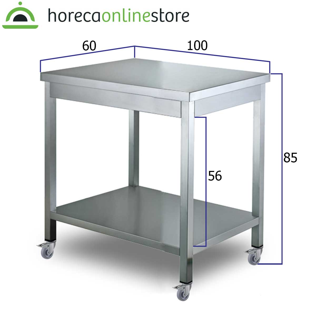 HCB Basic-line Werktafel - met onderschap - 70 x 70 x 85 cm - verrijdbaar - RVS - Afbeelding 2