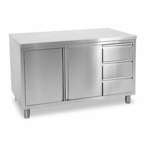 HCB Werkkast - klapdeur - 3 lades - 140 cm - RVS