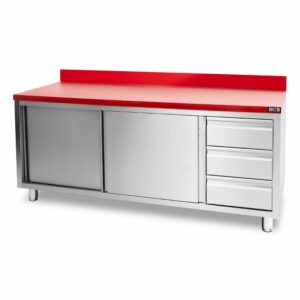 HCB Work Cabinet - cutting table - sliding doors - drawers - 180 cm - stainless steel - polyethylene