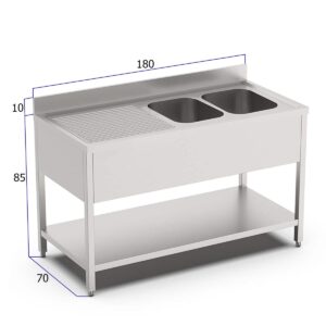 HCB Spoeltafel - dubbele spoelbakken rechts - 180 cm - RVS