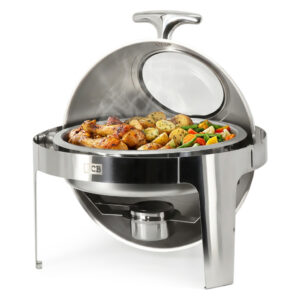 HCB Ronde chafing dish - rolltop - 6 liter - kijkglas - RVS