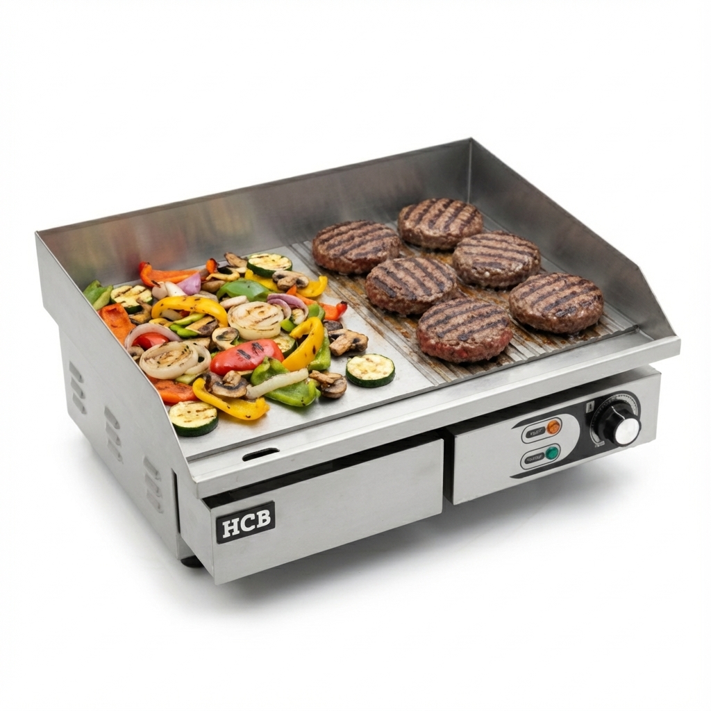 HCB Bakplaat - 1/2 geribbeld - 55 cm - 230V - RVS