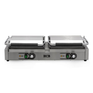 HCB Paninigrill - geribbeld - dubbel - 2 x 230V - RVS