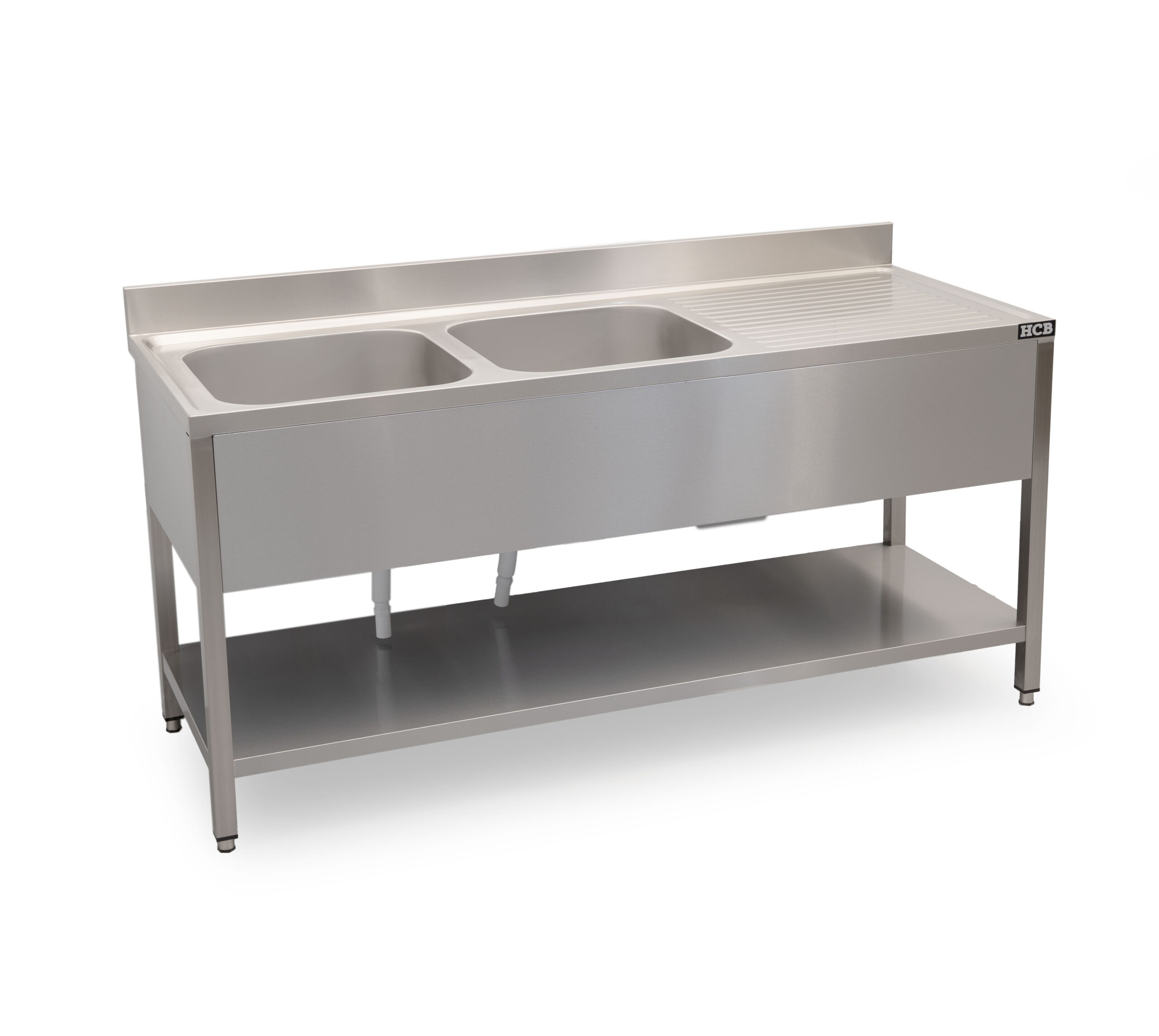 HCB Sink Unit - Double Sinks on the Left - 180 cm - Stainless Steel - Image 2