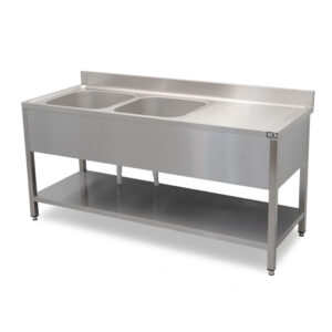 HCB Spoeltafel - dubbele spoelbakken links - 180 cm - RVS
